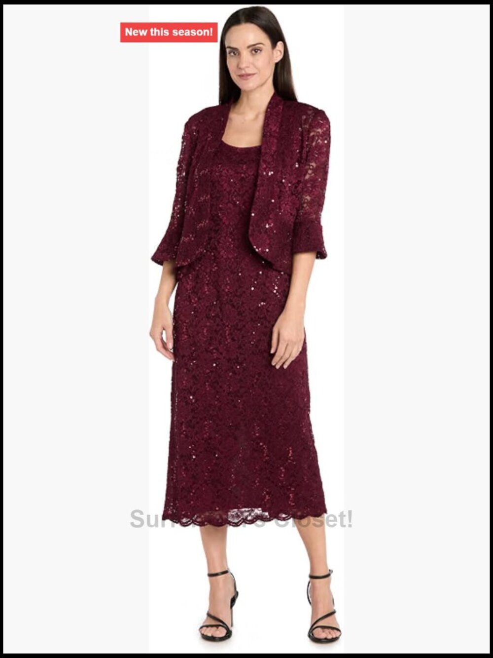 Women's Plus Size 3/4 Sleeve Sheath Lace Dress & Jacket Ensemble Midi